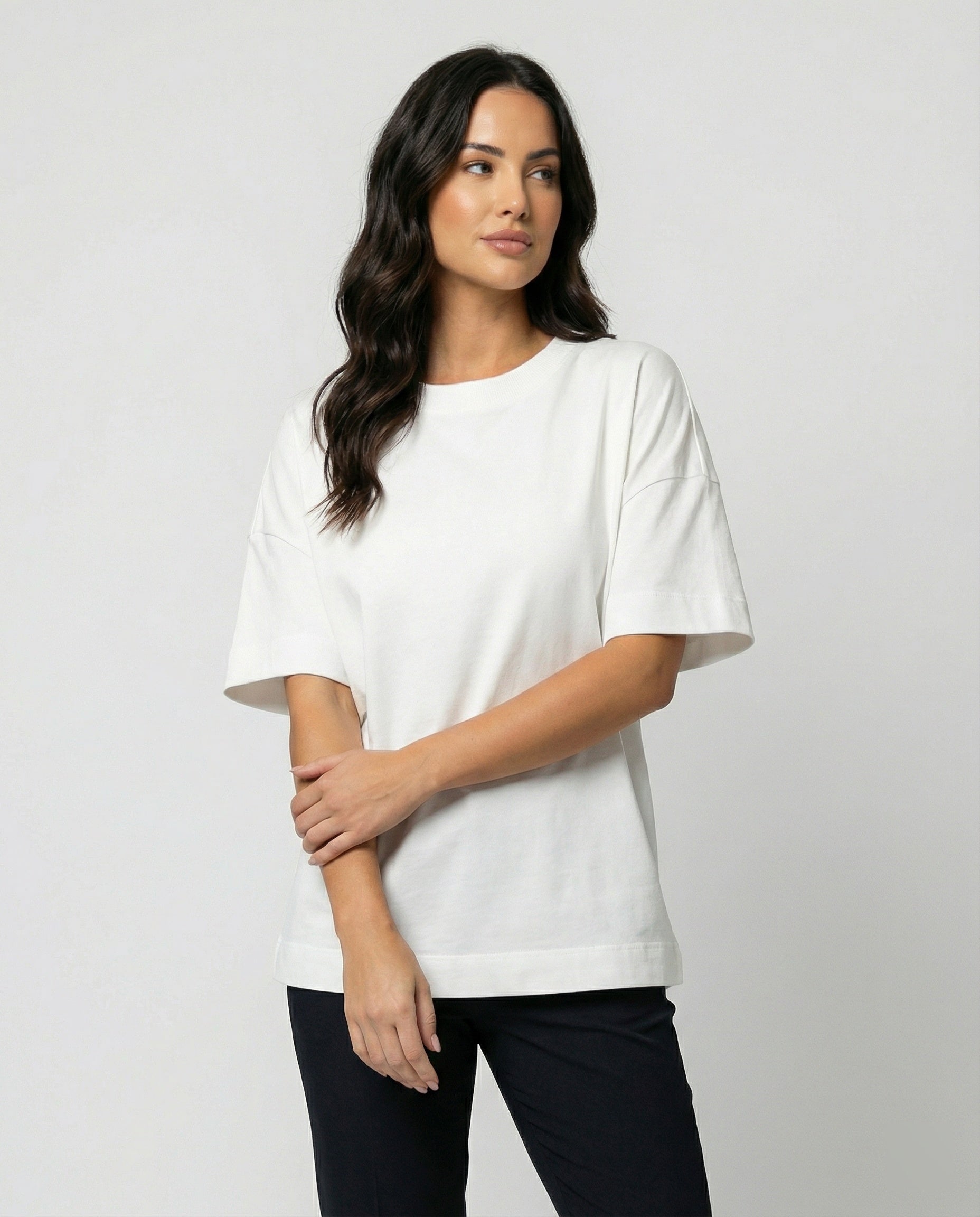 Damen T-Shirt Slim Fit Baumwolle Kurzarm Rundhals Schwarz Weiß