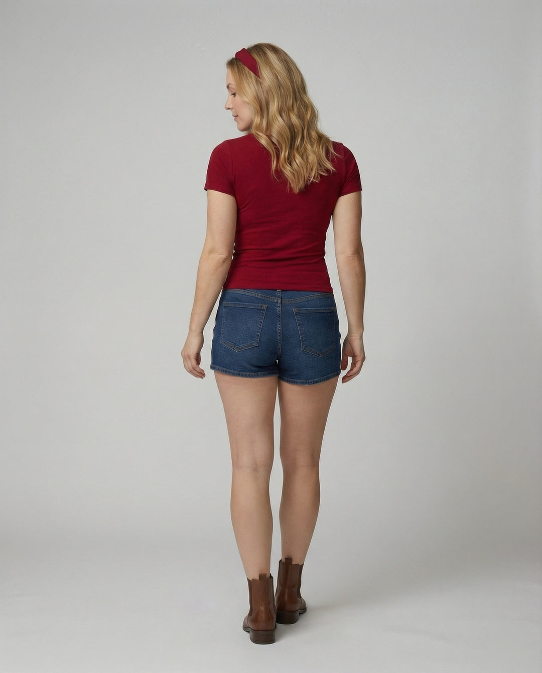 Damen T-Shirt U-Ausschnitt Slim-Fit Kurzarm Basic Crop Top