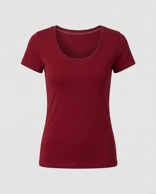Damen T-Shirt U-Ausschnitt Slim-Fit Kurzarm Basic Crop Top