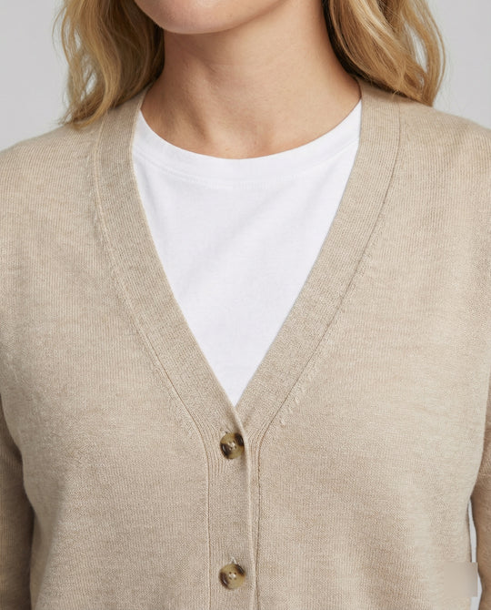 Damen Trend Strickjacke Damen leichte Feinstrickjacke mit V-Ausschnitt und dezentem Knopfverschluss