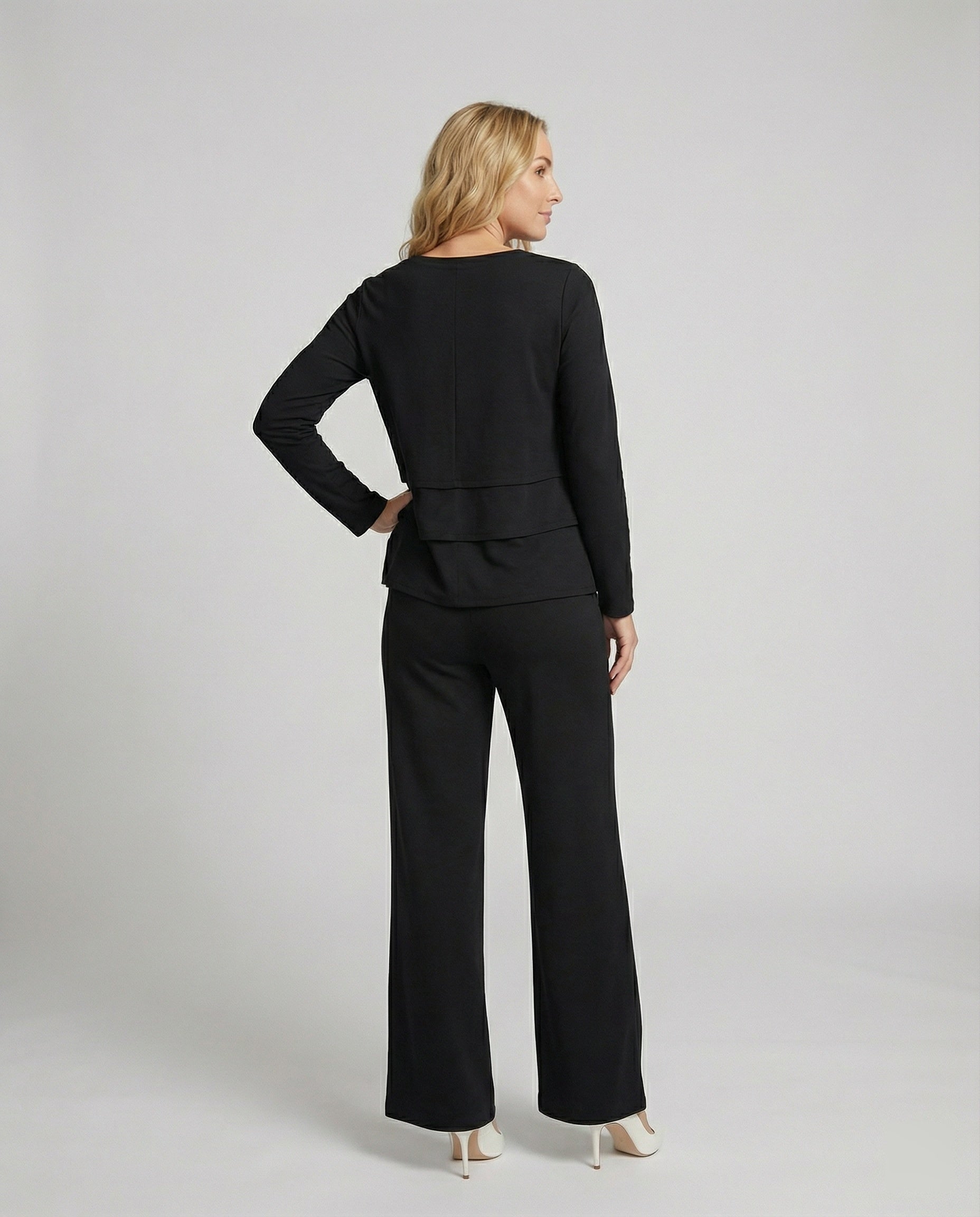 Damen Weiße Strickjacke Polo Stil Zweiteiliges Lounge-Set mit weitem Hosenbein und Oversize-Oberteil R&B