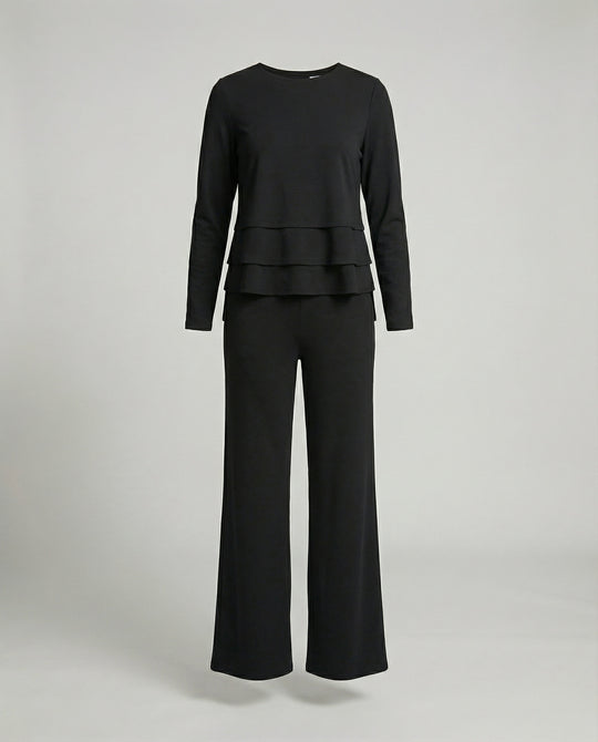 Damen Weiße Strickjacke Polo Stil Zweiteiliges Lounge-Set mit weitem Hosenbein und Oversize-Oberteil R&B