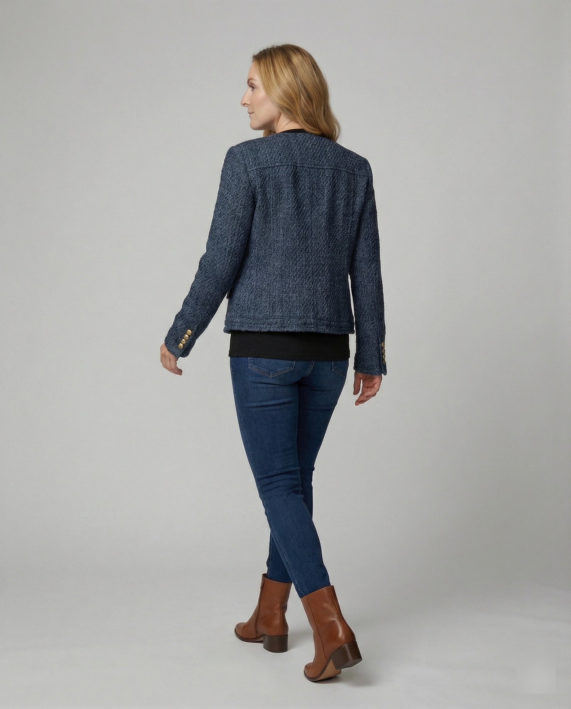 Damen baggy latzhose damen strukturierte Boucléjacke mit Zierknöpfen und Pattentaschen R&B