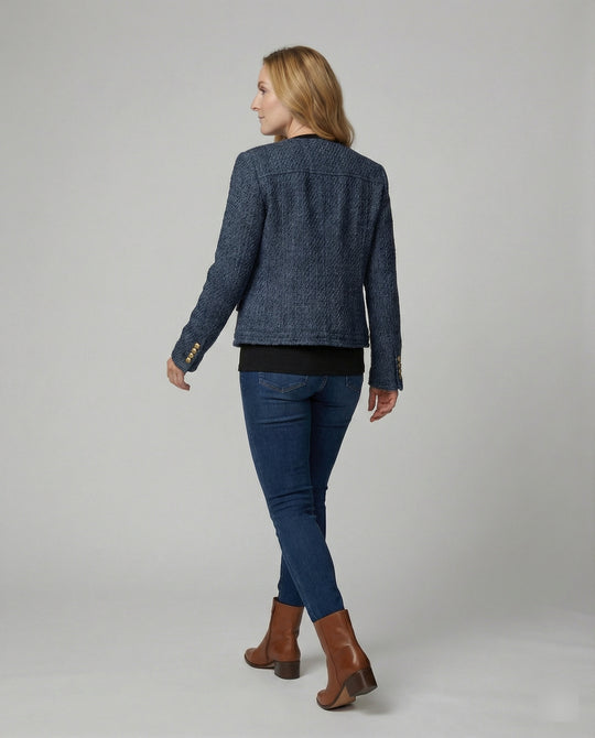Damen baggy latzhose damen strukturierte Boucléjacke mit Zierknöpfen und Pattentaschen R&B
