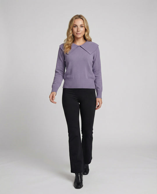 Feinstrickpullover mit weitem plissiertem Matrosenkragen und Rippbund R&B