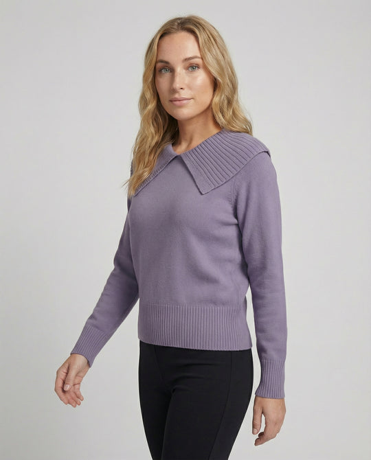 Feinstrickpullover mit weitem plissiertem Matrosenkragen und Rippbund R&B