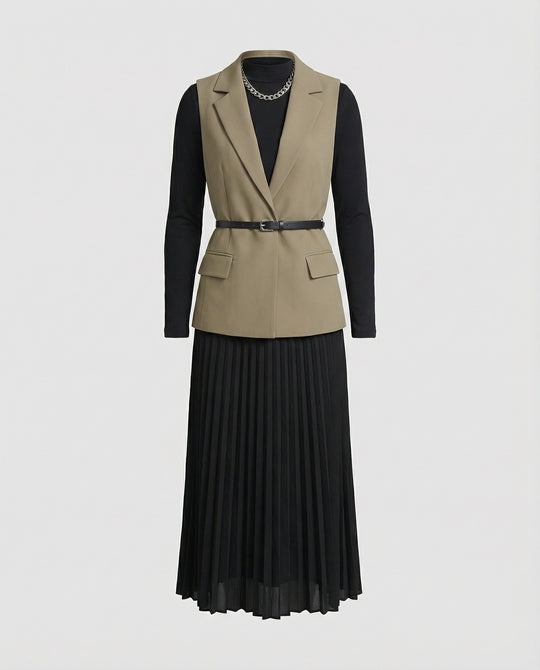 Zweiteiliges Midikleid mit taillierter Blazer-Weste