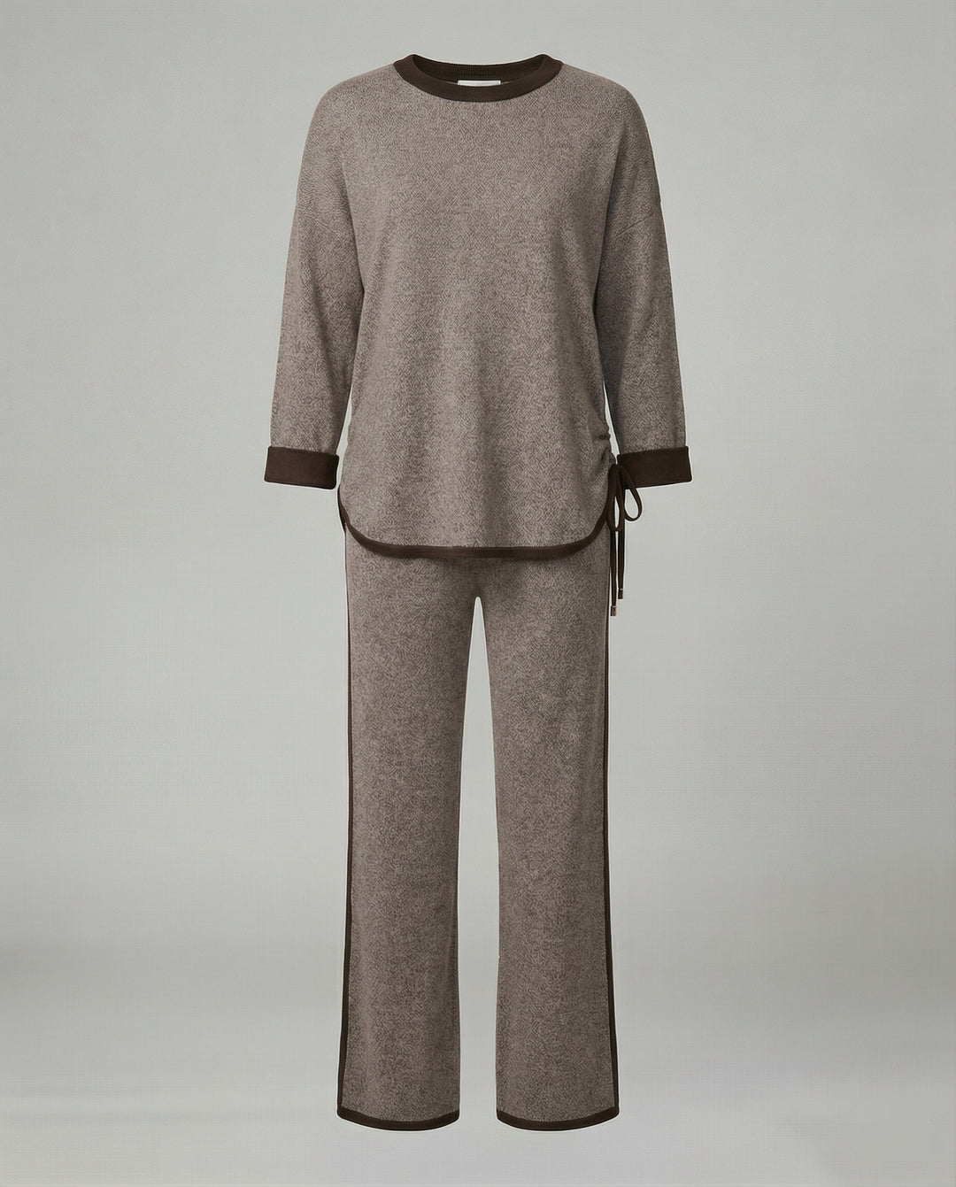 Elegantes Feinstrick-Zweiteiler mit Rundhalsausschnitt, Kordelzug und weitem Hosenbein R&B