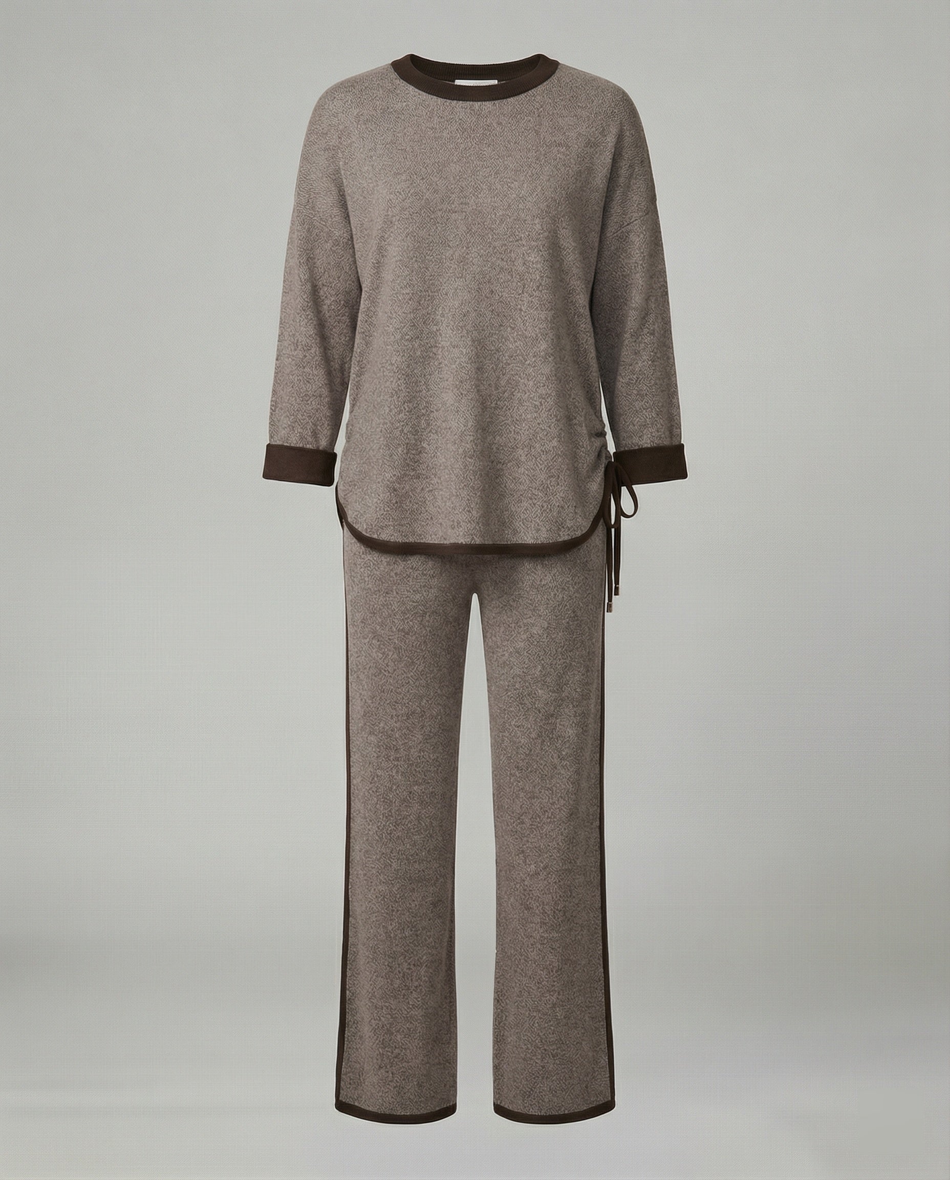 Elegantes Feinstrick-Zweiteiler mit Rundhalsausschnitt, Kordelzug und weitem Hosenbein R&B