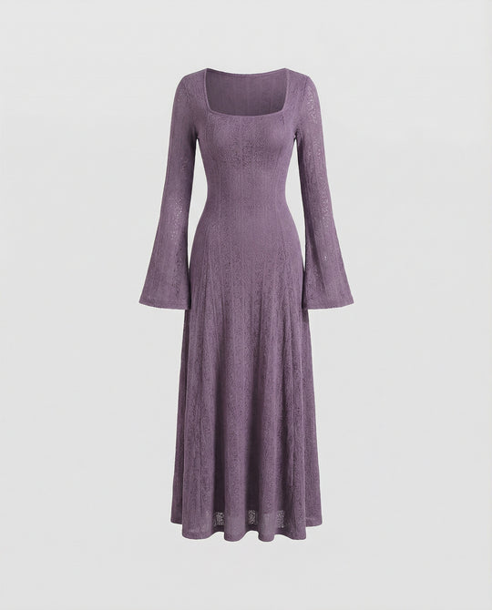 Elegantes tailliertes Strickabendkleid mit quadratischem Ausschnitt und bodenlangem A-Linien-Rock R&B