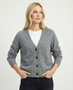 Flauschiger Kurzcardigan aus Alpaka-Mix mit verdeckter Knopfleiste und breiten Rippbündchen R&B