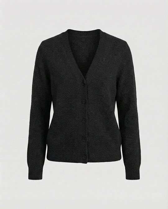 Flauschiger Kurzcardigan aus Alpaka-Mix mit verdeckter Knopfleiste und breiten Rippbündchen R&B