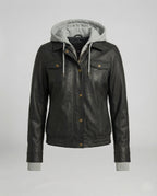 Kurz geschnittener Boxy-Lederblouson mit Hemdkragen, Brustpattentaschen und verstellbarem Saum R&B