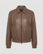 Kurze Lederblousonjacke mit Hemdkragen, verdecktem Reißverschluss und elastischen Bündchen R&B