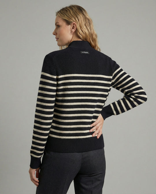 Kurze Strickjacke mit maritimen Blockstreifen Reißverschluss und Schalkragen R&B