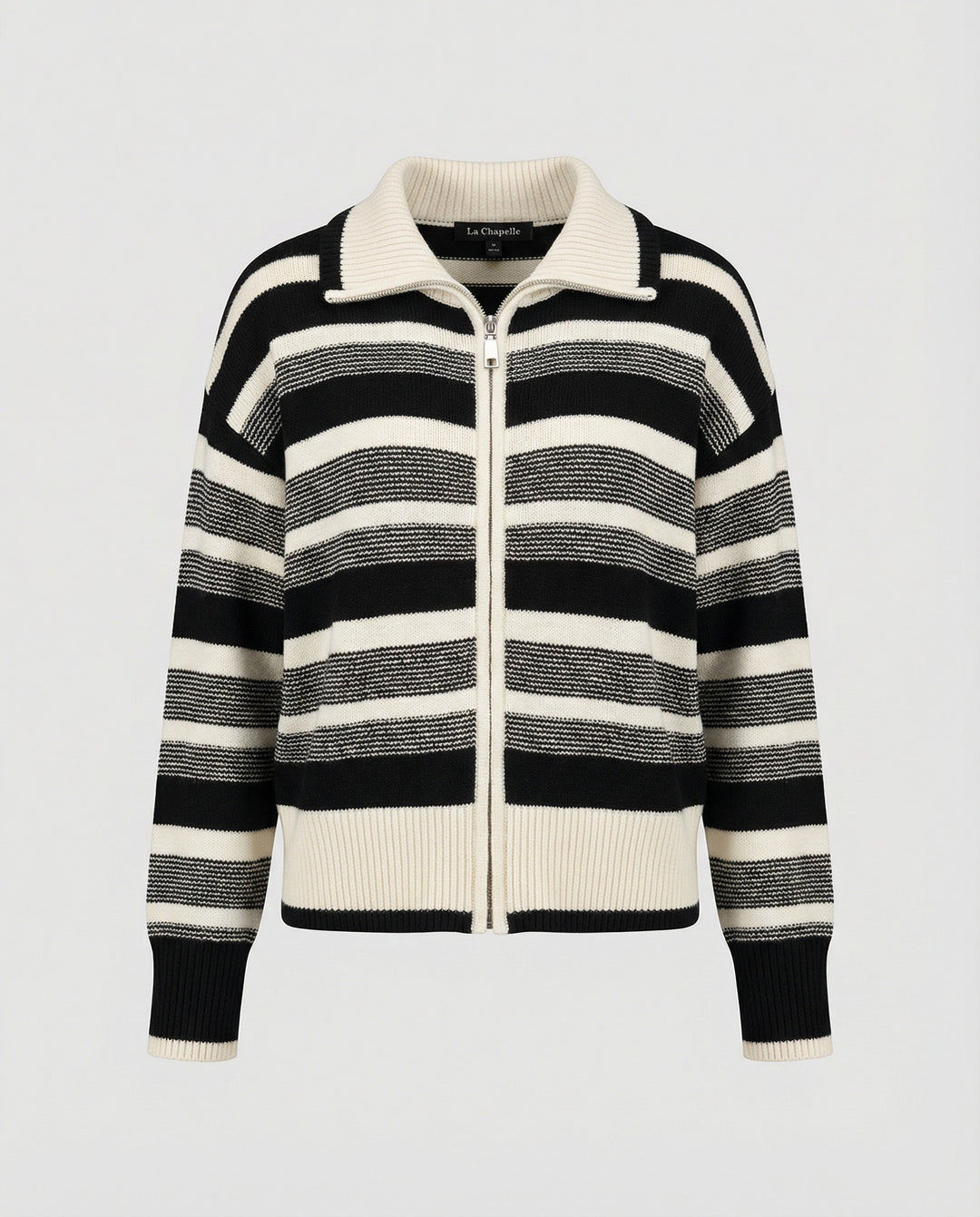 Kurze Strickjacke mit maritimen Blockstreifen Reißverschluss und Schalkragen R&B