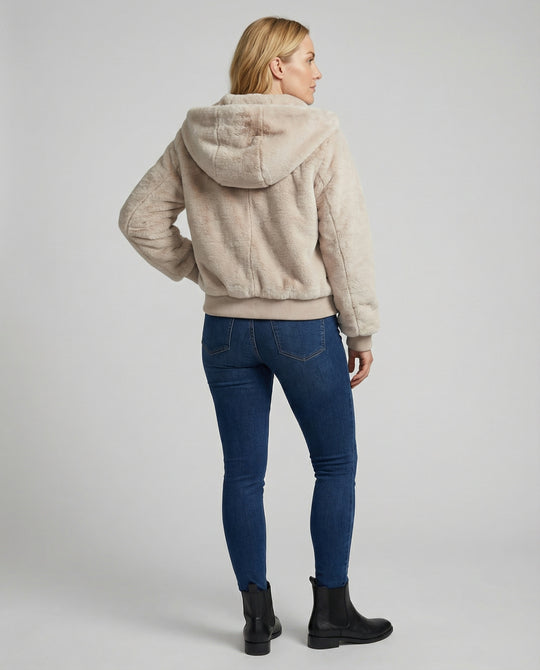Kuschelige Teddy-Kapuzenjacke mit kastigem Schnitt, kurzem Saum und verdecktem Verschluss R&B