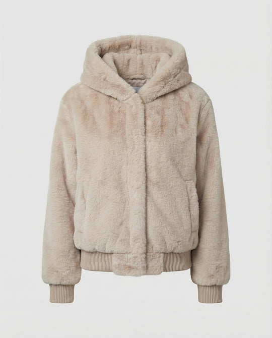 Kuschelige Teddy-Kapuzenjacke mit kastigem Schnitt, kurzem Saum und verdecktem Verschluss R&B