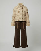 Kuscheliges Winter-Loungewear-Ensemble mit plüschgefütterter Kurzjacke, weiten Kimonoärmeln und fließender Samthose R&B