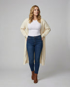 Lange offene Zopfmuster-Strickjacke mit überschnittener Schulter R&B