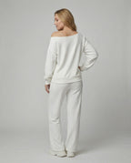 Lässiges Off-Shoulder-Freizeitensemble mit Oversize-Sweatshirt und weit geschnittener Komforthose R&B