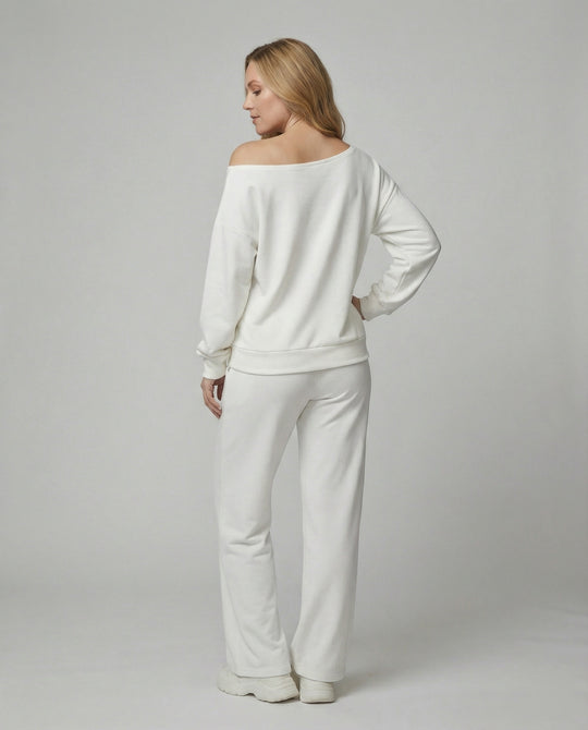 Lässiges Off-Shoulder-Freizeitensemble mit Oversize-Sweatshirt und weit geschnittener Komforthose R&B