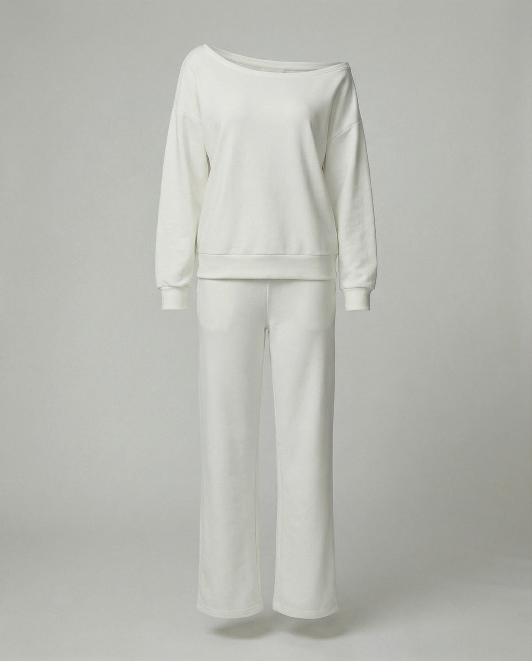 Lässiges Off-Shoulder-Freizeitensemble mit Oversize-Sweatshirt und weit geschnittener Komforthose R&B