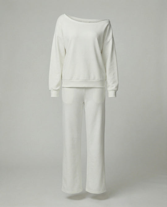 Lässiges Off-Shoulder-Freizeitensemble mit Oversize-Sweatshirt und weit geschnittener Komforthose R&B