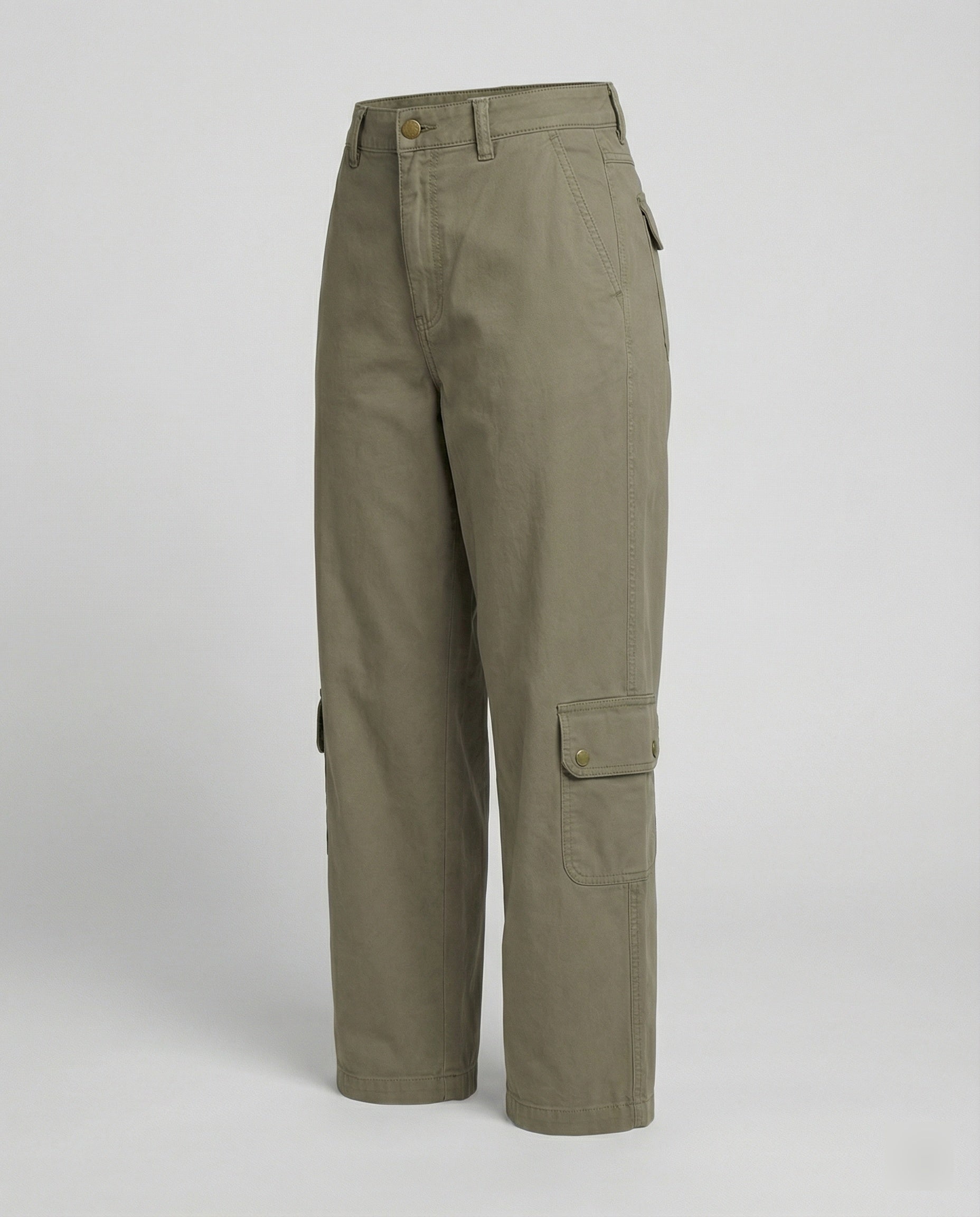 Legerweite Cargo-Palazzohose mit aufgesetzten Klappentaschen, Druckknopfdetails und mittelhohem Bund R&B
