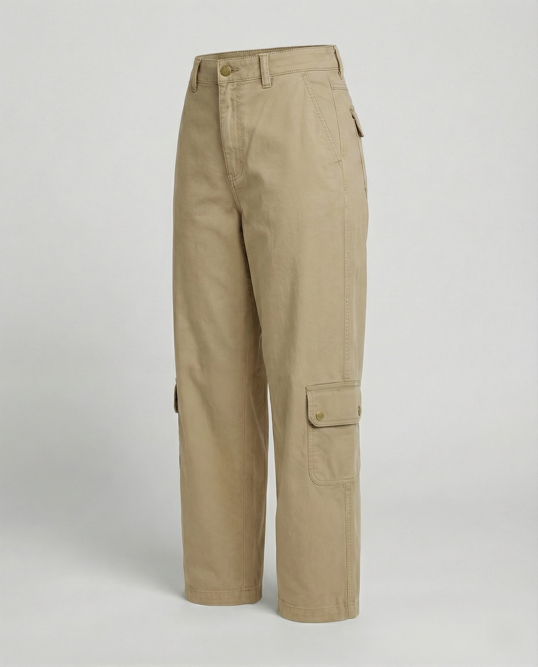 Legerweite Cargo-Palazzohose mit aufgesetzten Klappentaschen, Druckknopfdetails und mittelhohem Bund R&B