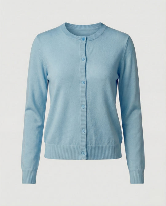 Leichte Feinstrick-Cardigan mit Rundhalsausschnitt, soften Rippbündchen und minimalistischer Knopfleiste R&B