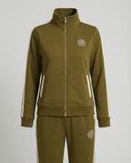 Sportlich-elegantes Freizeitset mit Stehkragen-Reißjacke, kontrastierenden Seitenstreifen und gerader Komforthose R&B