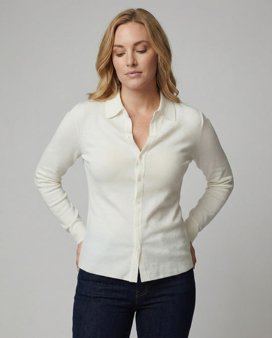 Feinstrick-Hemdbluse mit verdeckter Knopfleiste und verlängerten Manschetten R&B