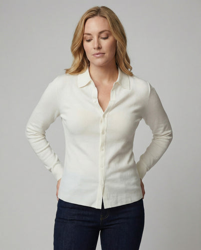Feinstrick-Hemdbluse mit verdeckter Knopfleiste und verlängerten Manschetten R&B