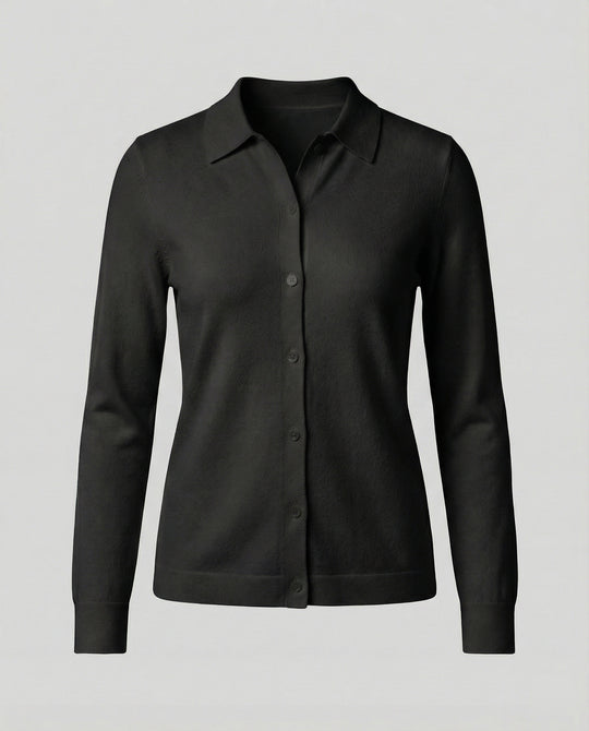 Feinstrick-Hemdbluse mit verdeckter Knopfleiste und verlängerten Manschetten R&B