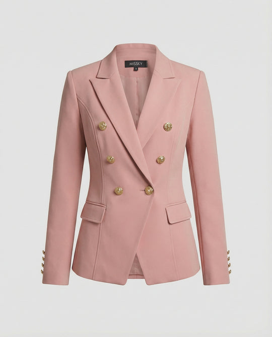 Taillierter Doppelreiher Blazer mit dekorativen Schmuckknöpfen und Pattentaschen R&B