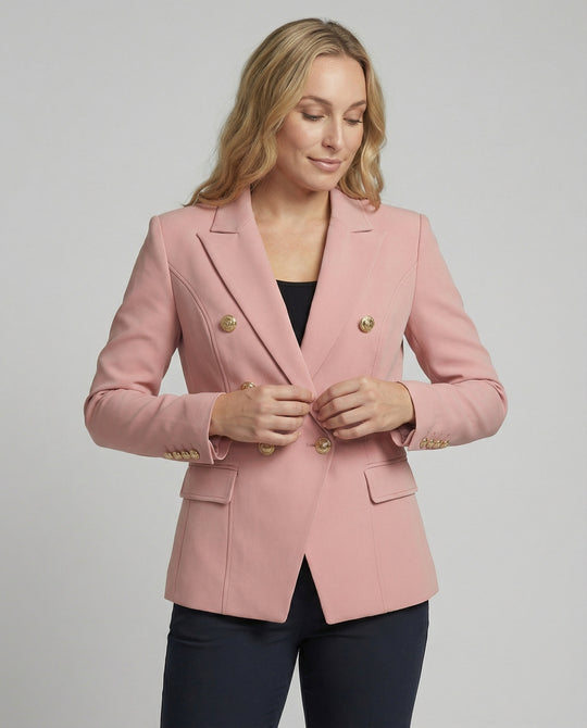 Taillierter Doppelreiher Blazer mit dekorativen Schmuckknöpfen und Pattentaschen R&B