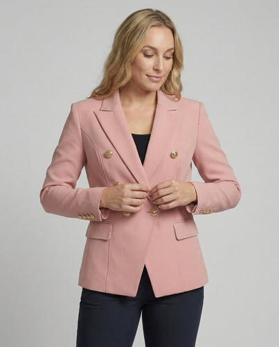Taillierter Doppelreiher Blazer mit dekorativen Schmuckknöpfen und Pattentaschen R&B
