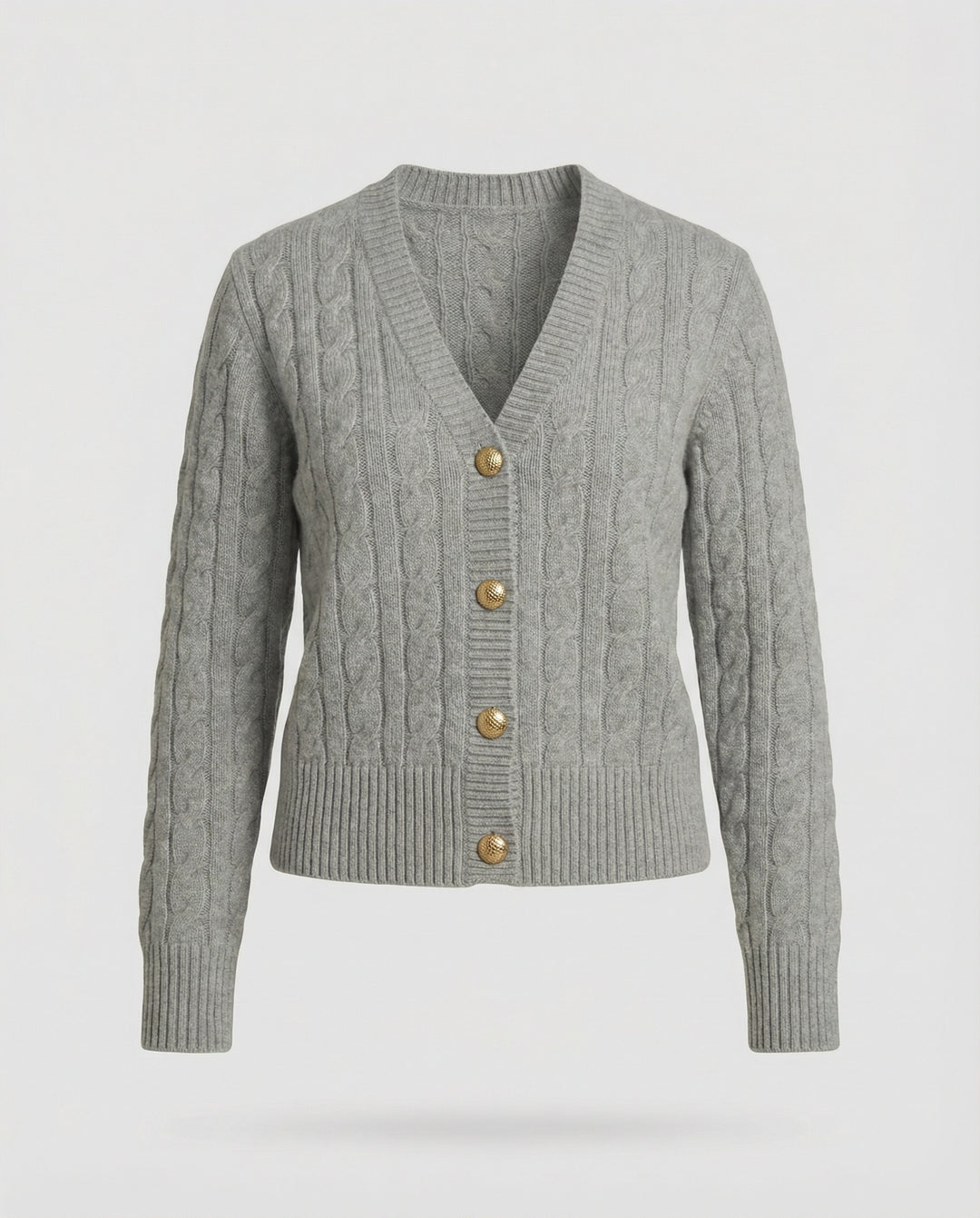 Taillierter Kurzcardigan mit geflochtener Strickstruktur und dekorativen Metallknöpfen R&B