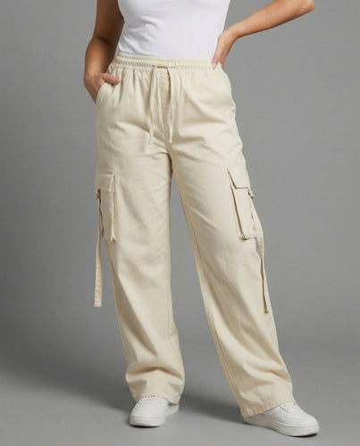 Ultraweite Cargohose mit hohem Elastikbund, Mehrfachklappentaschen und verstellbarem Beinabschluss R&B
