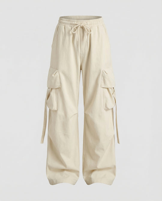 Ultraweite Cargohose mit hohem Elastikbund, Mehrfachklappentaschen und verstellbarem Beinabschluss R&B