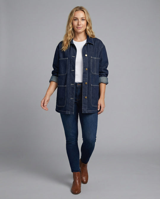 Weit geschnittene Jeansjacke im Mantelstil mit aufgesetzten Taschen R&B