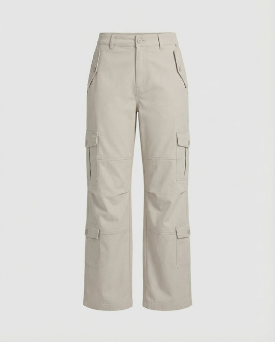 Weit geschnittene hochtaillierte Statement-Hose mit asymmetrischen Paneel-Falten und Zierdruckknöpfen R&B