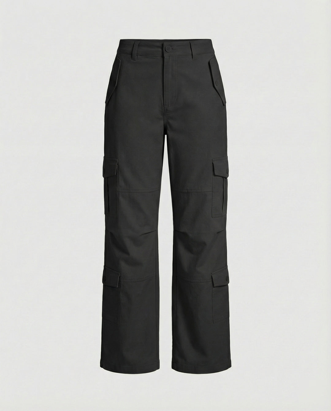 Weit geschnittene hochtaillierte Statement-Hose mit asymmetrischen Paneel-Falten und Zierdruckknöpfen R&B