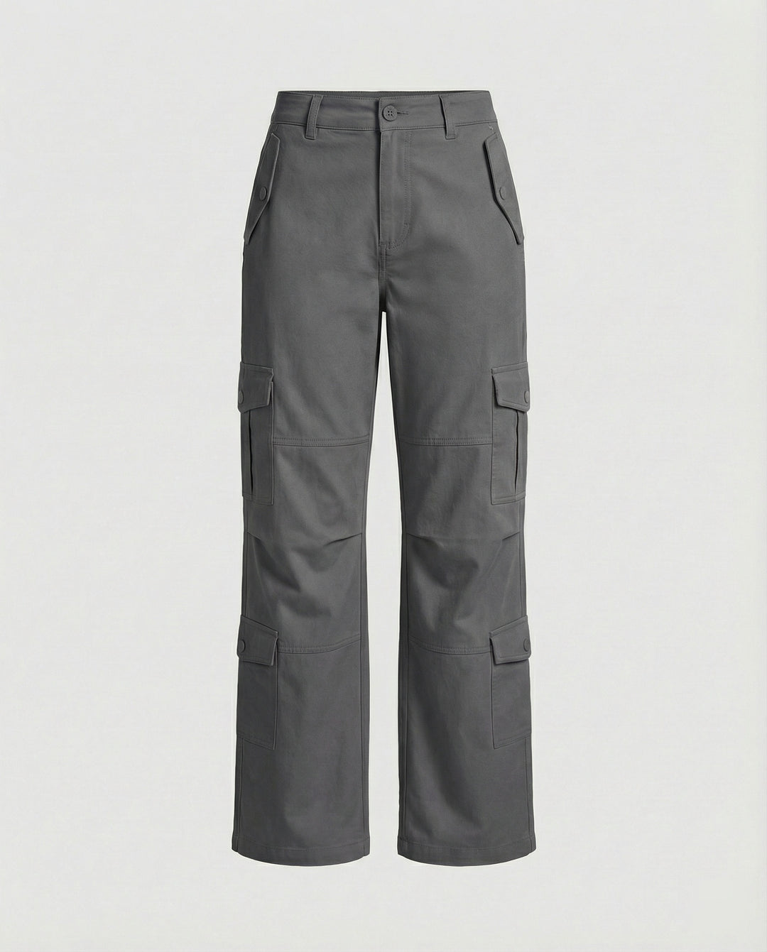Weit geschnittene hochtaillierte Statement-Hose mit asymmetrischen Paneel-Falten und Zierdruckknöpfen R&B