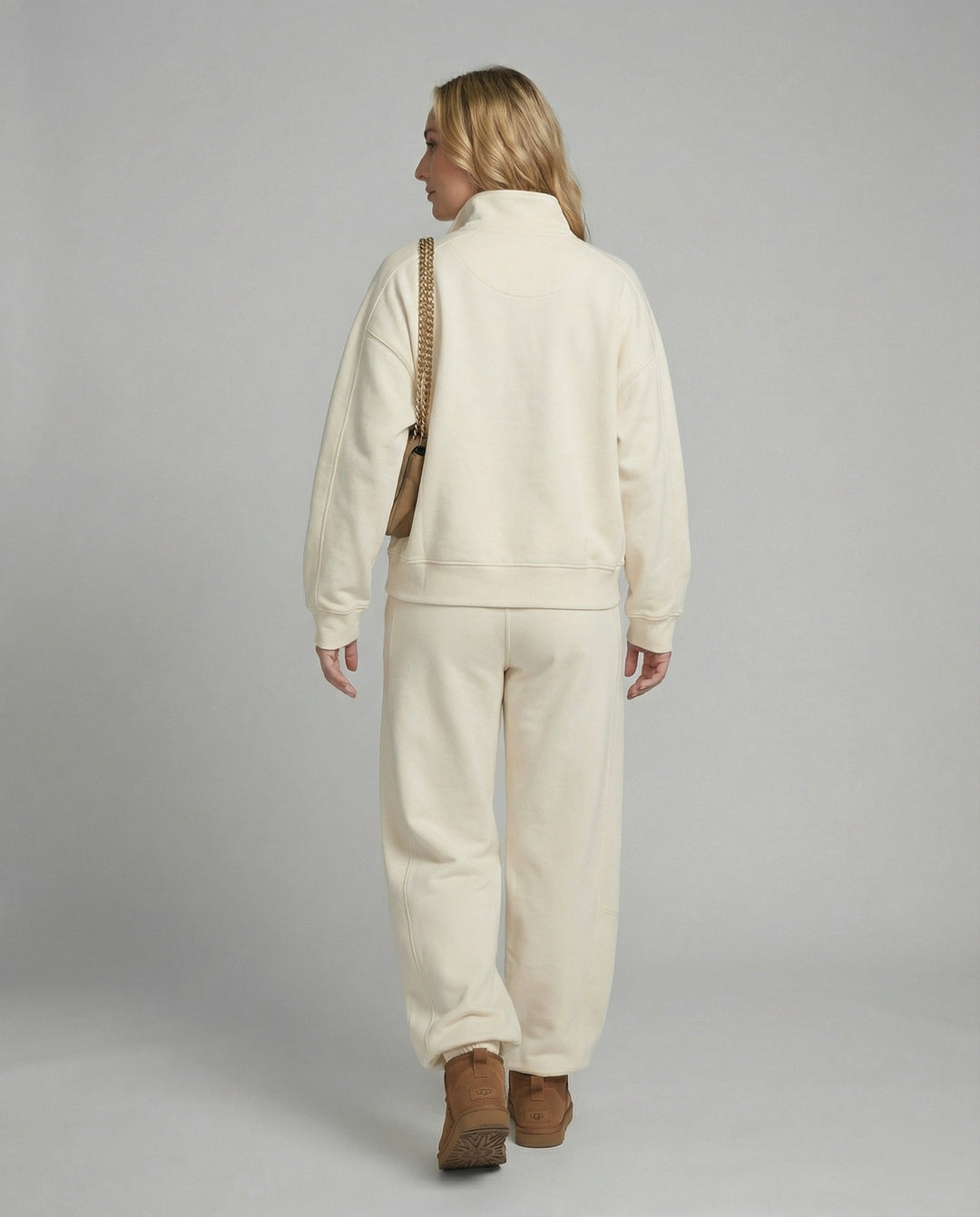 Weit geschnittenes Fleece-Freizeitset mit halbem Reißverschluss, Stehkragen und Jogginghose R&B