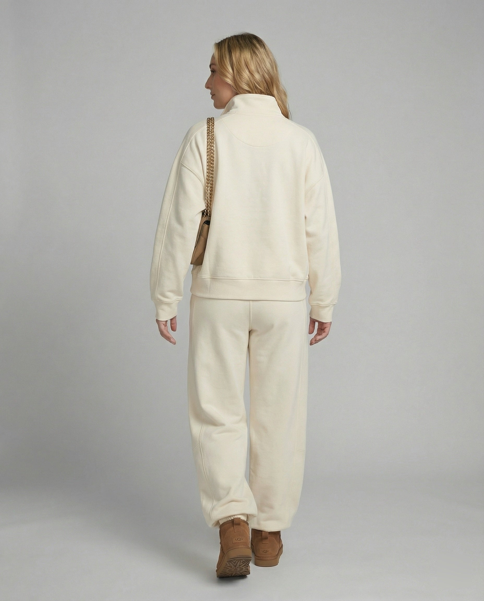 Weit geschnittenes Fleece-Freizeitset mit halbem Reißverschluss, Stehkragen und Jogginghose R&B