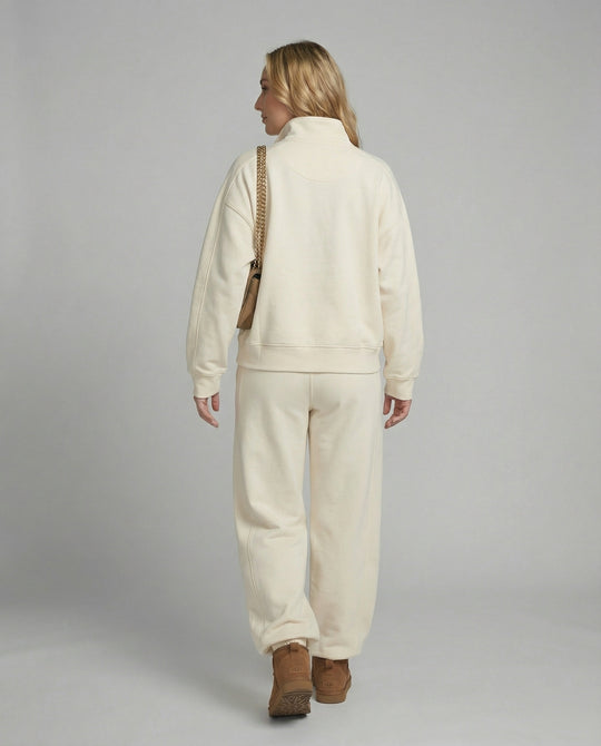 Weit geschnittenes Fleece-Freizeitset mit halbem Reißverschluss, Stehkragen und Jogginghose R&B