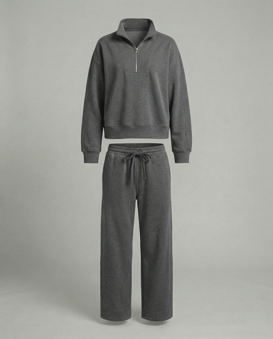 Weit geschnittenes Fleece-Freizeitset mit halbem Reißverschluss, Stehkragen und Jogginghose R&B