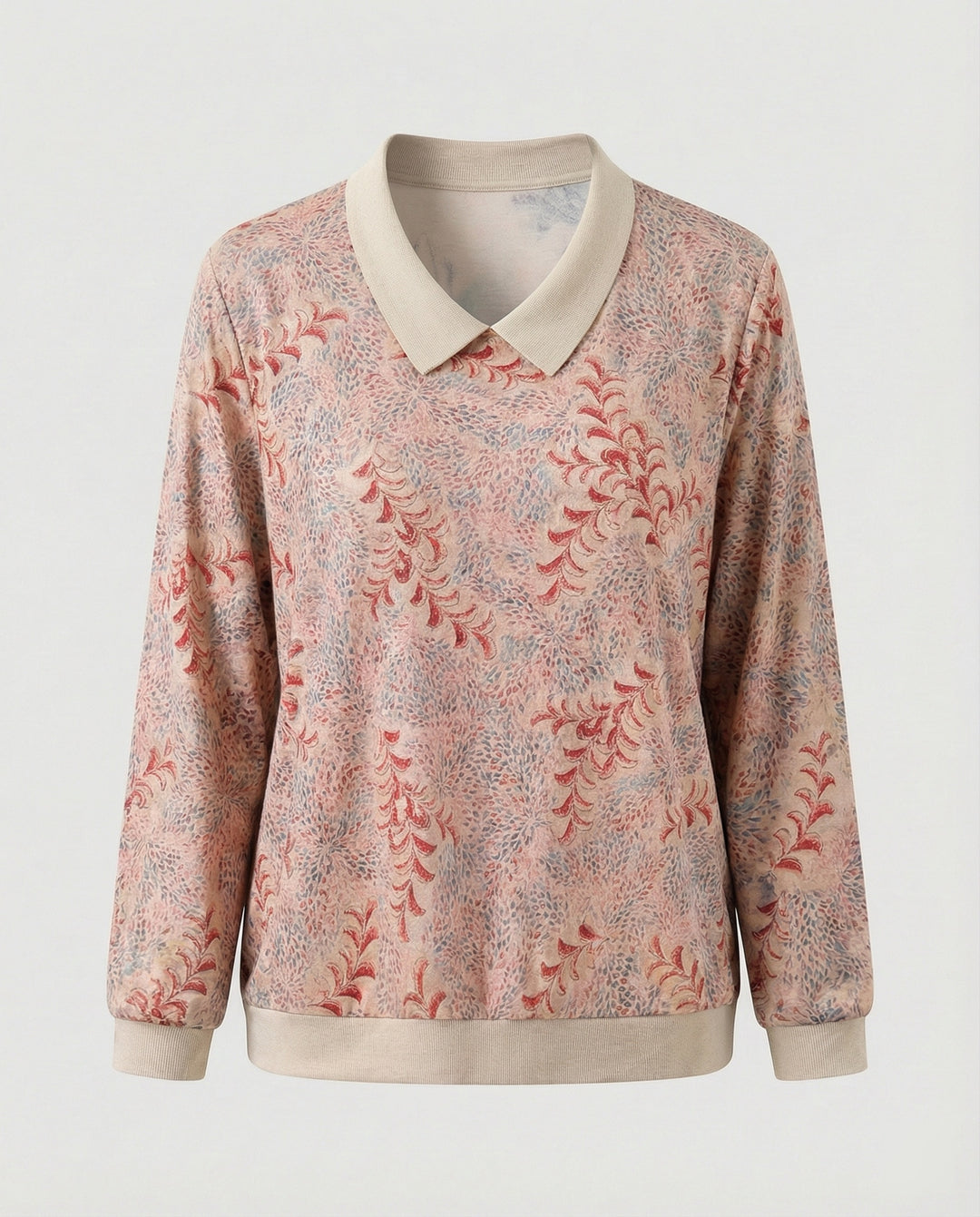 Weit geschnittenes Sweatshirt mit Polokragen und floralem Aquarellprint R&B
